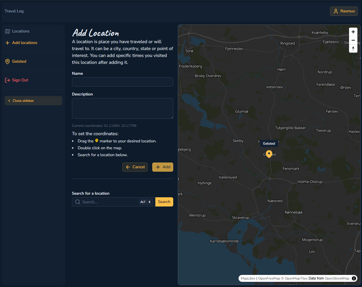 Screenshot of Travel Log project